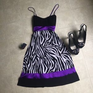 Zebra Print Dress with Purple Silky Tie